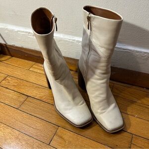 Franco Sarto Cream Leather Heeled Stevie Boots